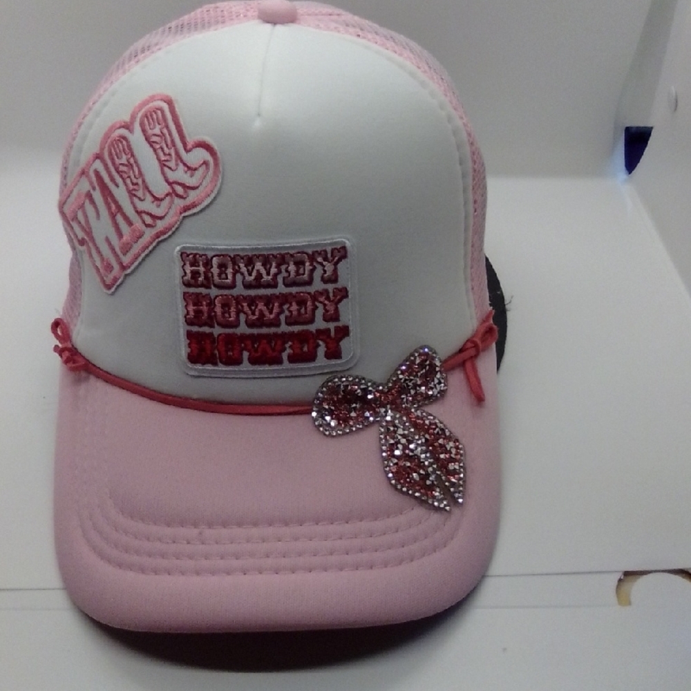 Hand Crafted Pink and White Hat with Bow